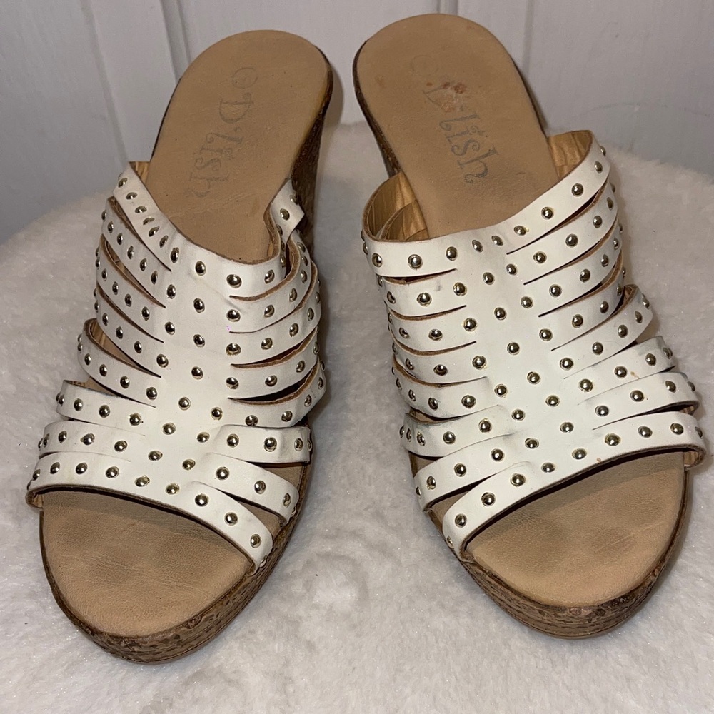 D,lish  White Studded Strappy Wedge Sandals - Cork Sole